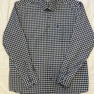 Berkam VIP Dress Shirt Mens Medium Navy and White Gingham Button Down